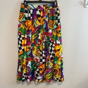 1990s Vintage Pleated Midi Skirt Confetti Brushstroke Print w/ Pocket medium
